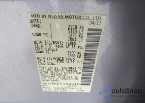 2017 Nissan Murano S from USA, damaged, VIN 5N1AZ2MG6HN156910